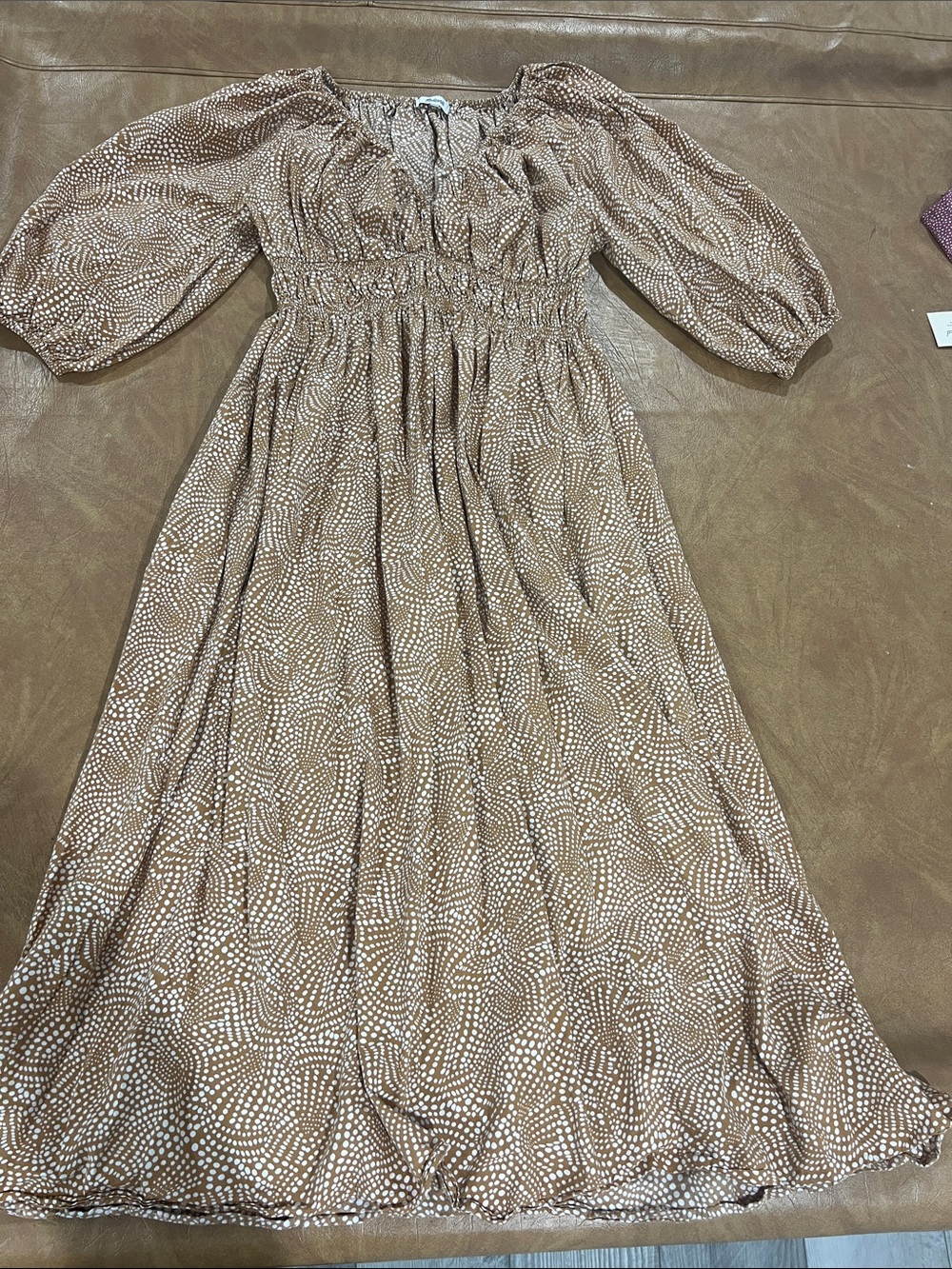 Madewell Brown Printed Maxi Dress with Puff Sleeves